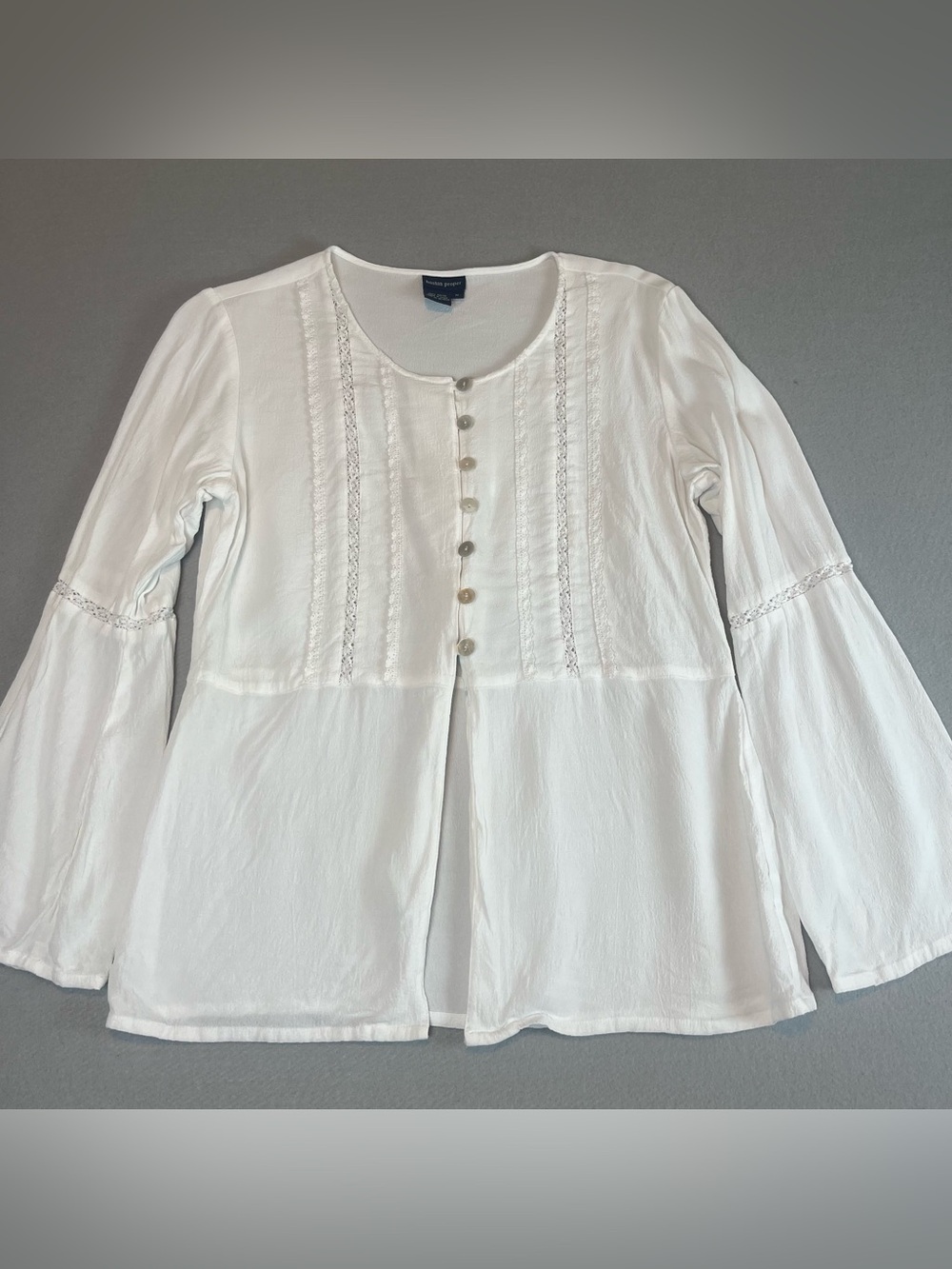 Boston Proper White Y2K Peasant Top M Fairy Bell Sleeve Coastal Grandma Boho